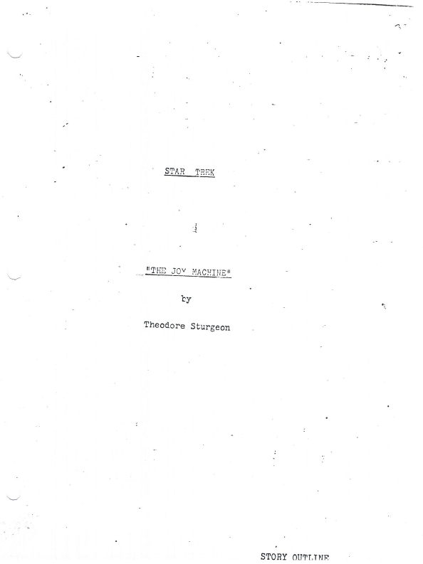 The cover of The Joy Machine pitch, a typed page with only a few words on it. 